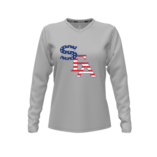 [FTLVCFGY-FYXS-LOGO2] Decker Comfort T-Shirt (Female Youth XS, Gray, V Neck, Logo 2, Long Sleeve)