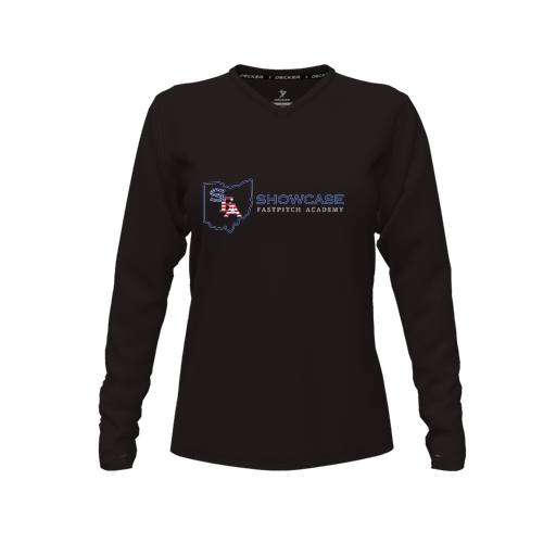 [FTLVPTBK-FYXS-LOGO3] Decker Performance T-Shirt (Female Youth XS, Black, V Neck, Logo 3, Long Sleeve)