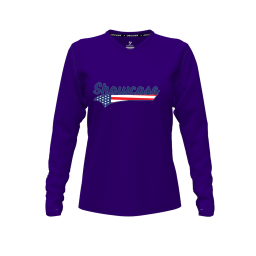 [CUS-DFW-TEES-CMF-VNK-LSL-PUR-FYXS-LOGO1] Decker Comfort T-Shirt (Female Youth XS, Purple, V Neck, Logo 1, Long Sleeve)