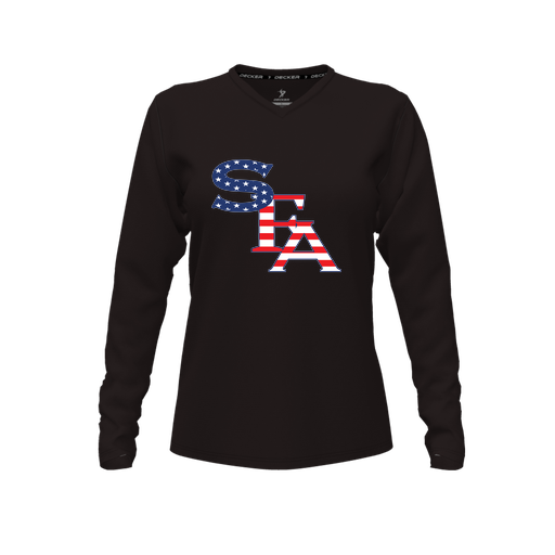 [FTLVPTBK-FYXS-LOGO2] Decker Performance T-Shirt (Female Youth XS, Black, V Neck, Logo 2, Long Sleeve)