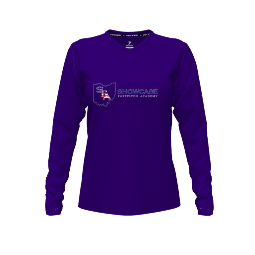 [FTLVPTPP-FYXS-LOGO3] Decker Performance T-Shirt (Female Youth XS, Purple, V Neck, Logo 3, Long Sleeve)